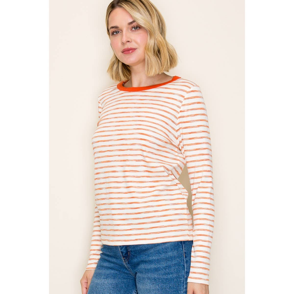 SPACE DYE STRIPED TOP: RUST