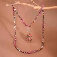 Stone Beaded Long Necklace, Large Stone Pendant