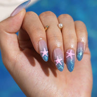 Summer Beach Blue Fake Nails-3D Starfish Shell French Design: Dotted Overalls