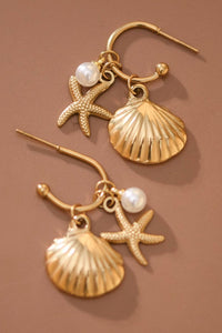 Shell and Starfish and Pearl Earrings
