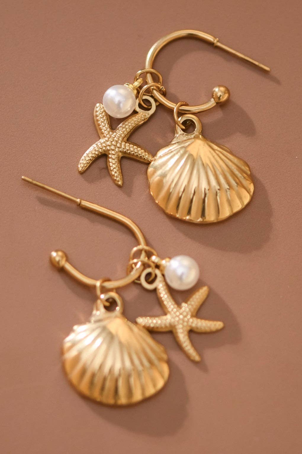 Shell and Starfish and Pearl Earrings