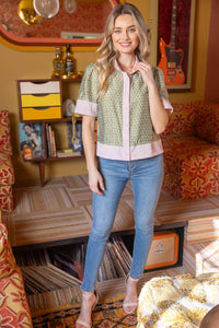 Button Down Floral Embroidered Top