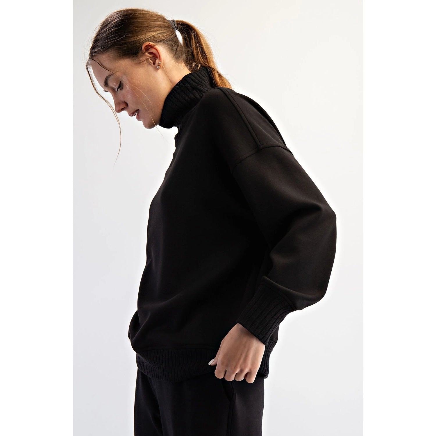 Modal Scuba Ribbed Mock Neck Pullover