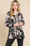 Plus Size ITY Print Floral V Neck Casual Top