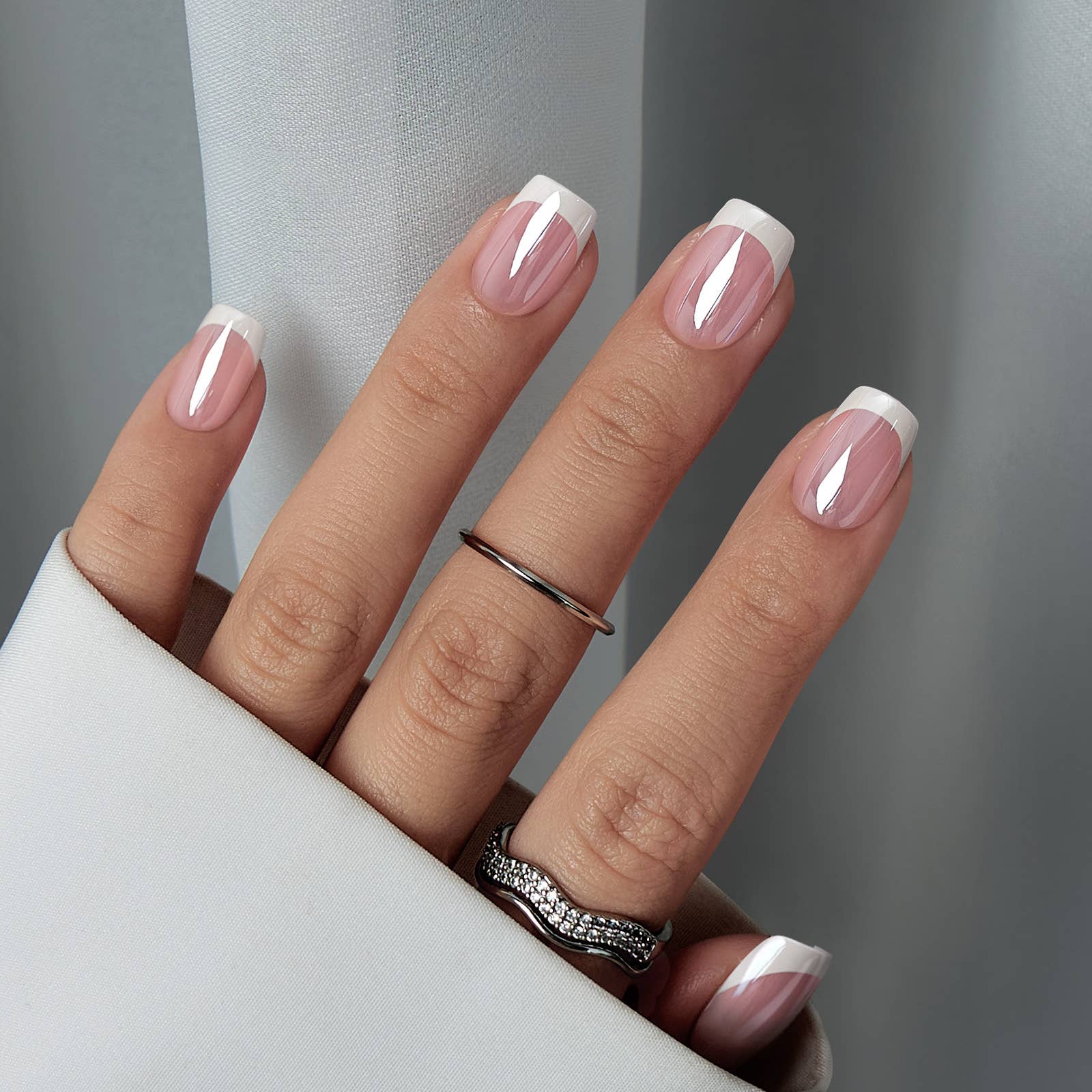 Pink French Tip Press On Nails - Short Almond Gel Fake Nails: Summer Berry