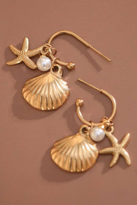 Shell and Starfish and Pearl Earrings