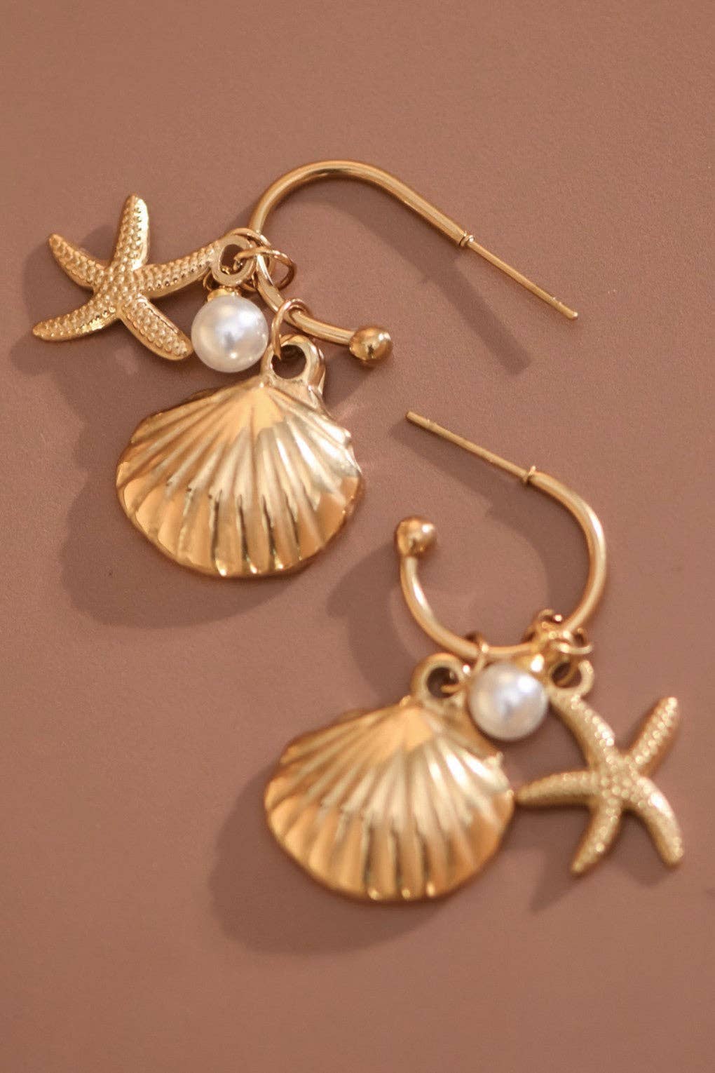 Shell and Starfish and Pearl Earrings