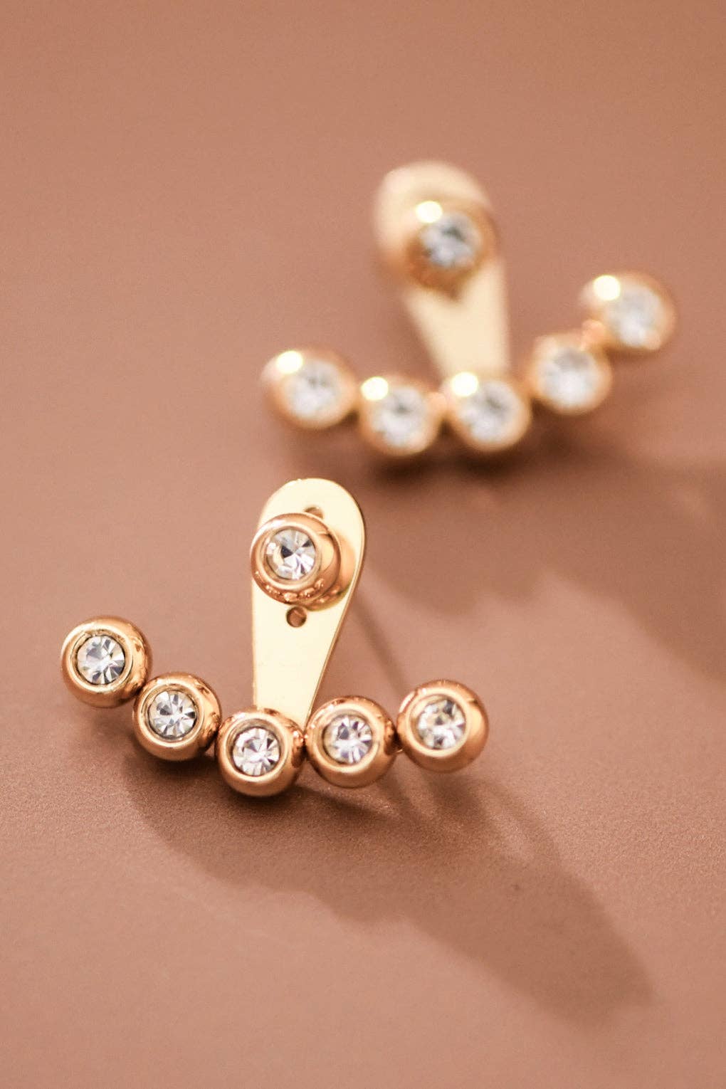 18K Gold Plated Stainless Steel White Crystal Ear Jacket Studs