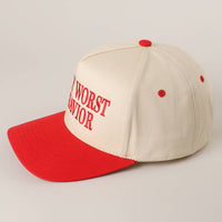 ON MY WORST BEHAVIOR Embroidered Trucker Hat: DENIM / One Size