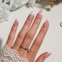 Chrome French Tip Press On Nails- BTARTBOX Square Fake Nails: Evening Attire