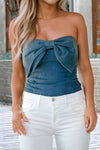 Vintage Bow Front Smocked Back Denim Tube Top