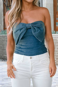 Vintage Bow Front Smocked Back Denim Tube Top
