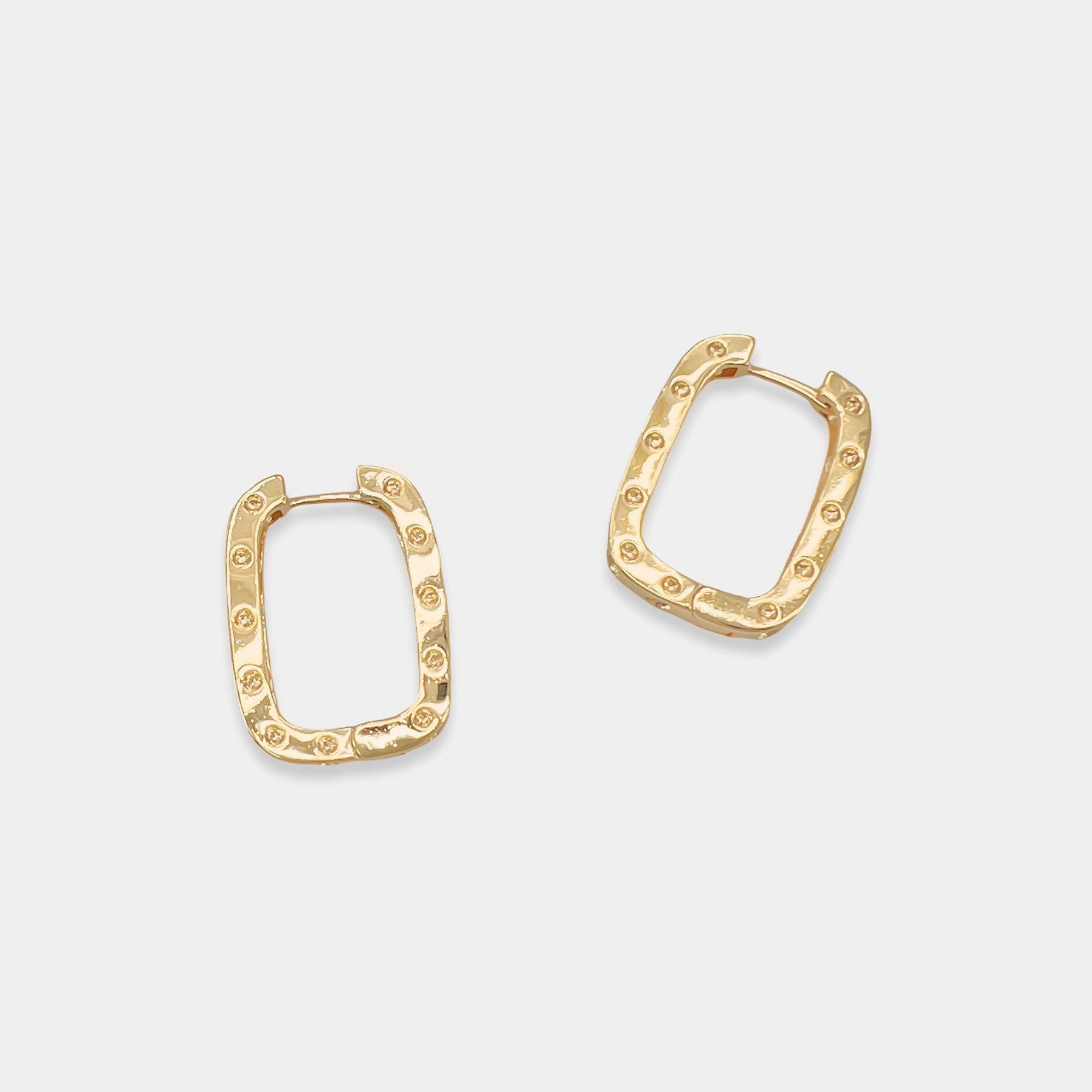 Gold Filled Studded Rounded Rectangle Hoops