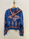 Blue Orange Print Sweater