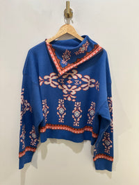 Blue Orange Print Sweater