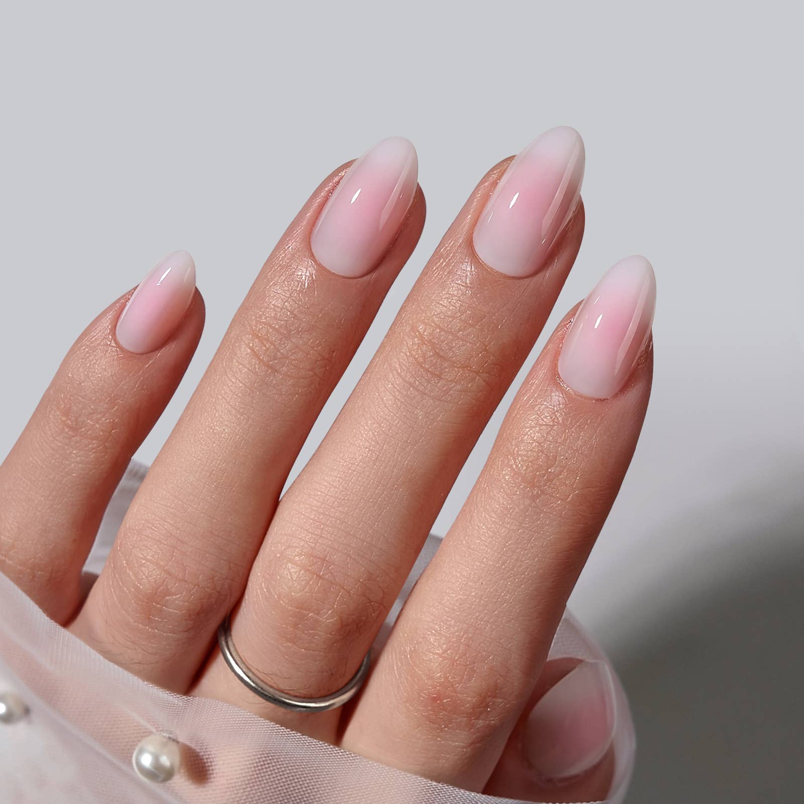 Chrome French Tip Press On Nails- BTARTBOX Square Fake Nails: Evening Attire