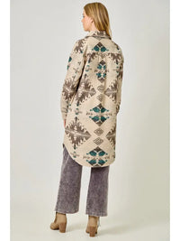 Fringe Placket Aztec Long Jacket