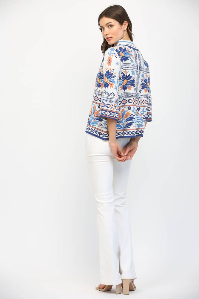 PATCHWORK PATTERN MOCK NECK SWEATER