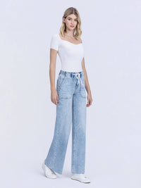 HIGH RISE DRAWSTRING WAISTBAND WIDE LEG JEANS