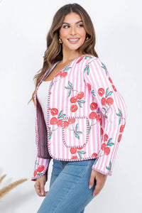 Cherry Print Reversible Quilted Cotton Jacket: S