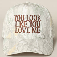You Look Like You Love Me Embroidery Camo Cap: BEIGE CAMO-BEIGE / ONE SIZE