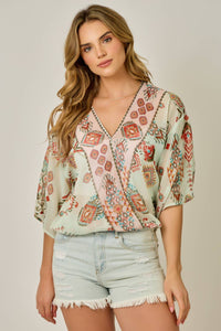 Printed Front Wrap Kimono Top