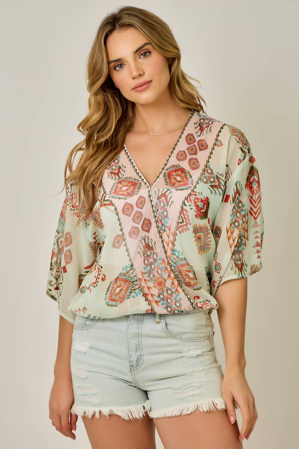 Printed Front Wrap Kimono Top