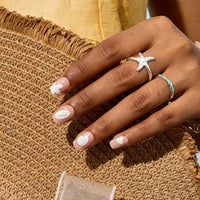 Summer Beach Blue Fake Nails-3D Starfish Shell French Design: Dotted Overalls