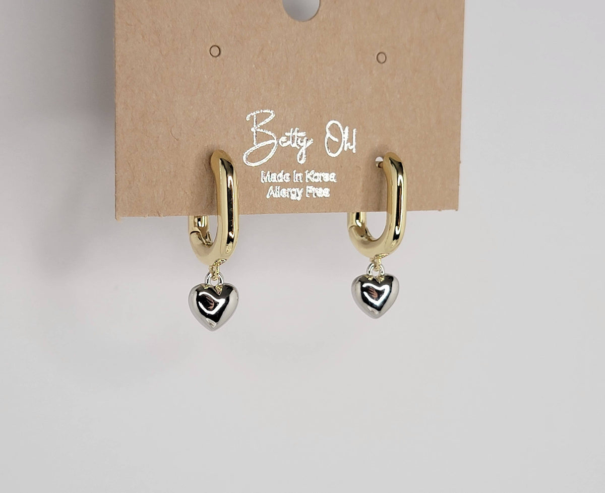 Two Tone Color Huggie w/ small heart