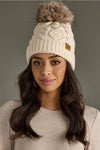 Solid Cable Knit Hat with Pom