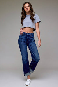 Dark Wash Cuffed  31" Inseam Straight Jean: