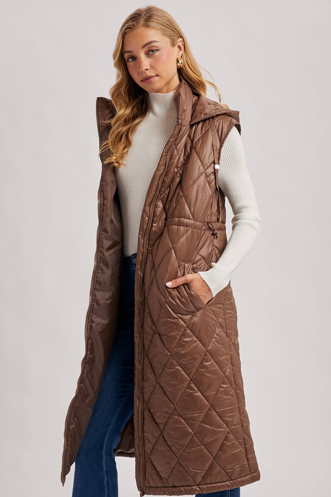 Diamond Quilt Puffer Long Line Vest