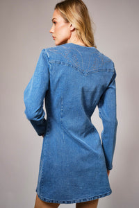 Embroidered Snap Front Denim Minidress