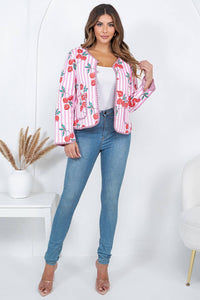Cherry Print Reversible Quilted Cotton Jacket: S