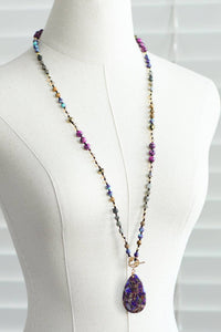 Natural Stone Bead Necklace with Stone Pendan