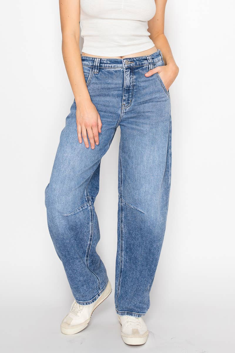ADJUSTABLE WAISTBAND RELAXED BARREL FIT JEANS