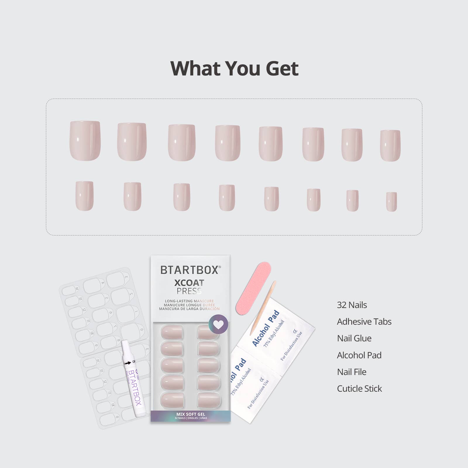 Short Square White Plain Nails - Natural Nude Press On Nails: Power Pink