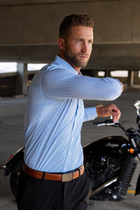 Hustle Sport Shirt - Long Sleeve - Light Blue Banker Stripe: Slim / XL