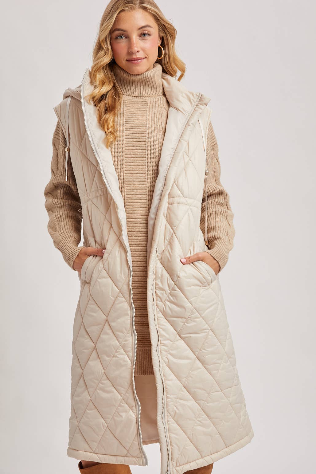 Diamond Quilt Puffer Long Line Vest
