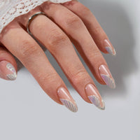 Chrome French Tip Press On Nails- BTARTBOX Square Fake Nails: Evening Attire