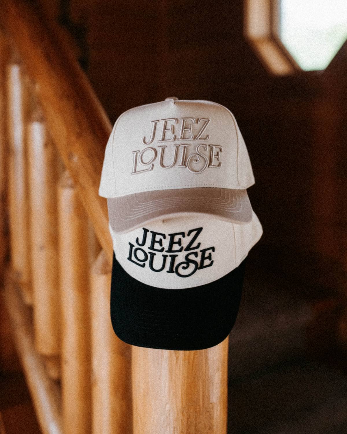 Jeez Louise Unisex Trucker Hat - Black & Cream