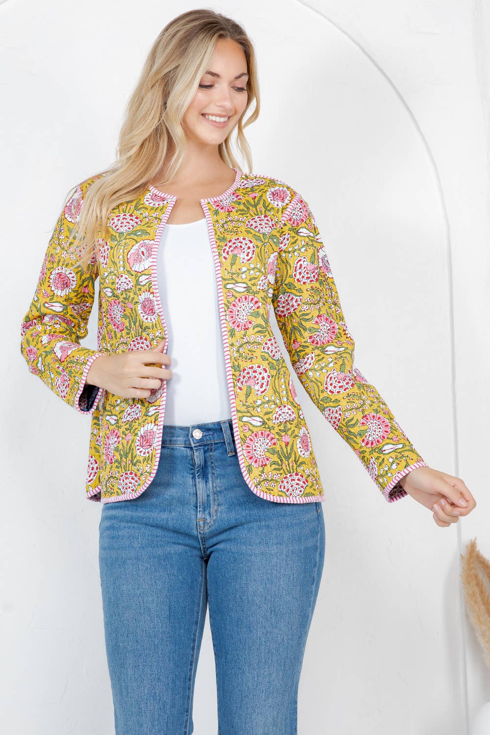 Floral Print Quilted Cotton Jacket