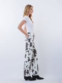 HIGH RISE FULL LENGTH COW PRINT WIDE JEANS