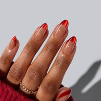 Short Oval French Tip Nails Press On - 30 Stick On Nails Kit: Silken Halo