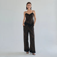Brushed Leopard Print Lace Trim Pants