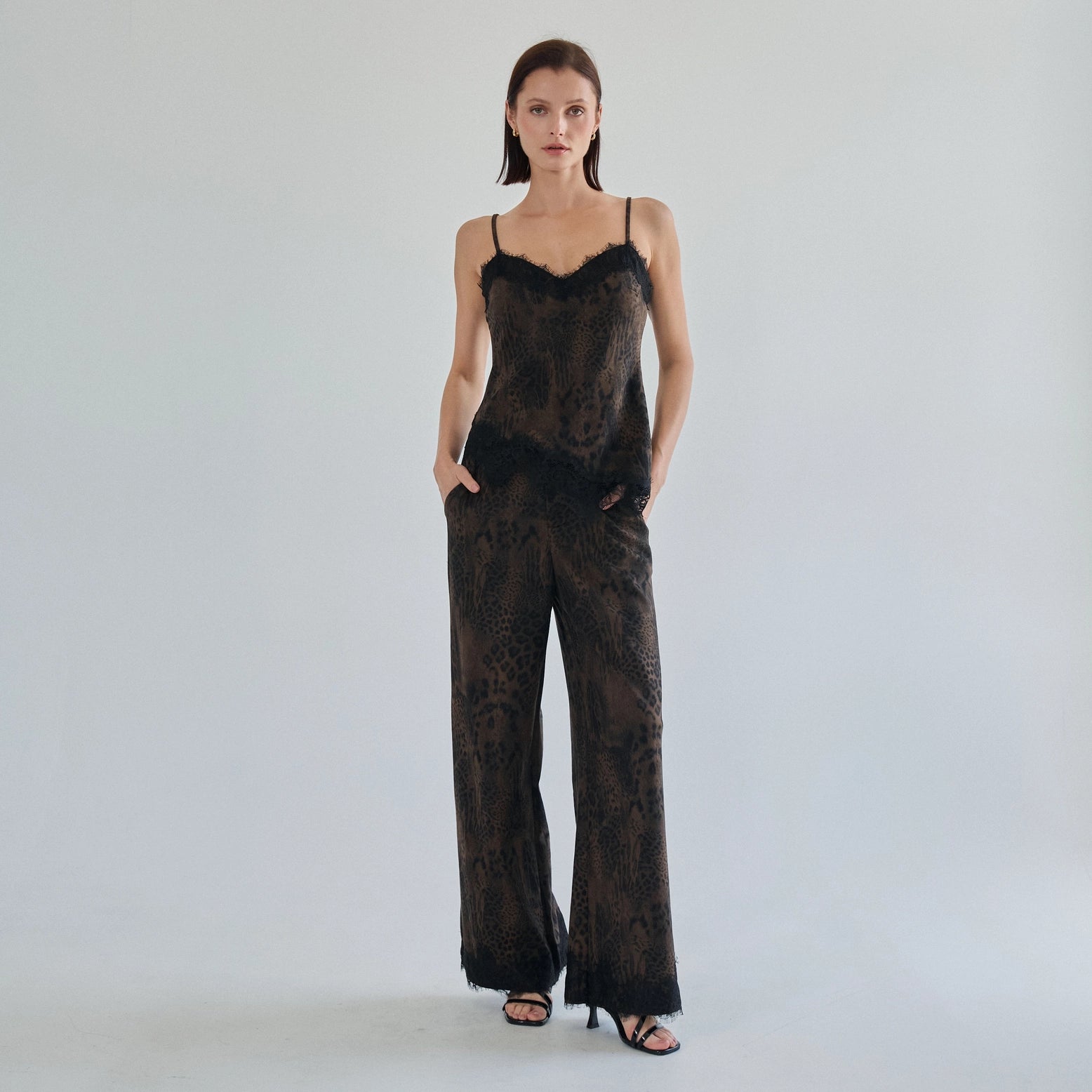 Brushed Leopard Print Lace Trim Pants