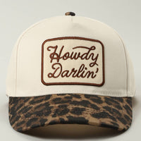 Howdy Darlin' Embroidered Leopard Brim Trucker Hat: BEIGE / ONE SIZE