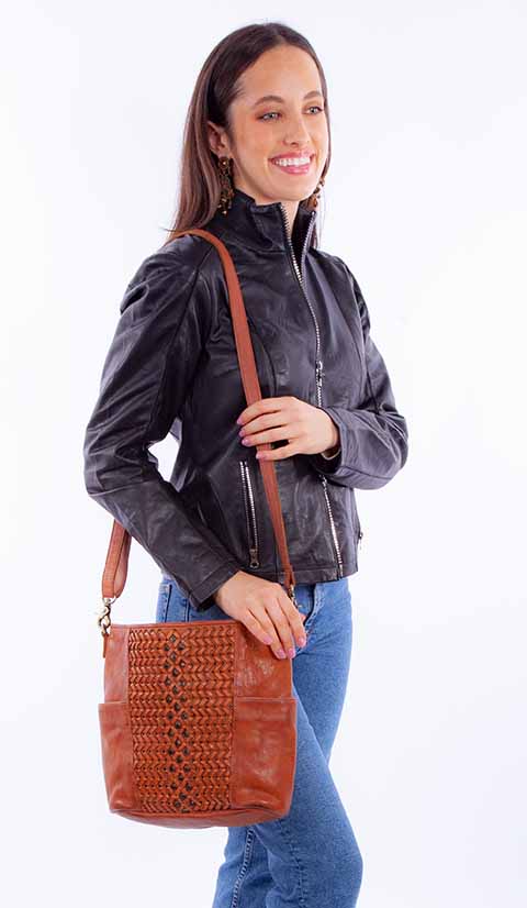 Cognac Leather Crossbody Bag