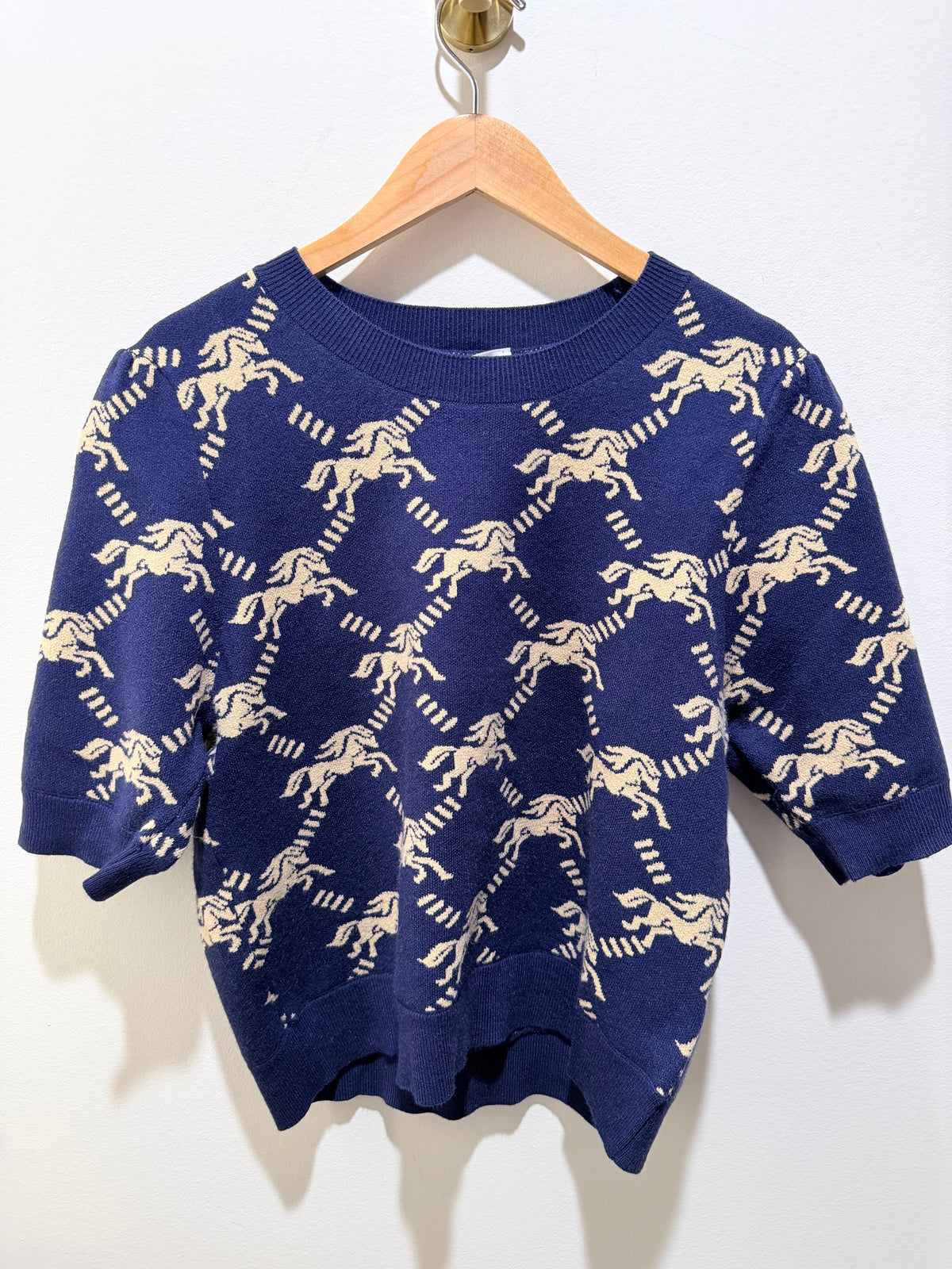 Horse Print Short Sleeve Sweater