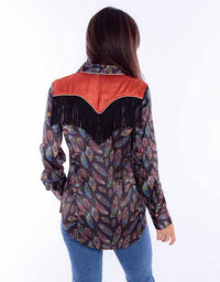 Feather Print Fringe Top